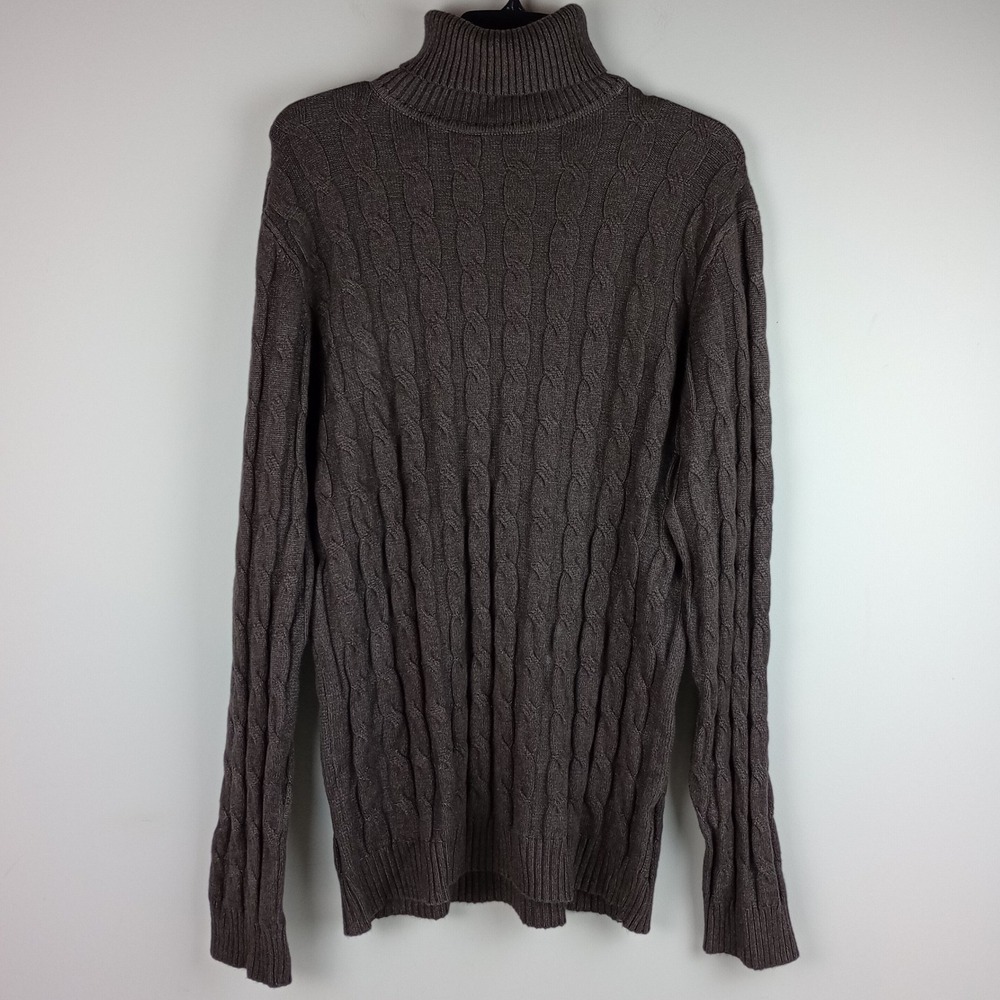Coofandy Men XXL Brown Cable Knit Long Sleeve Casual Turtleneck Sweater Pullover